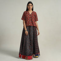 Multicolor - Kutch Block Printed 24 Kali Cotton Long Skirt 03