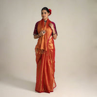 Orange - Mul Tissue Zari Bengal Saree with Embroidered Blouse 12