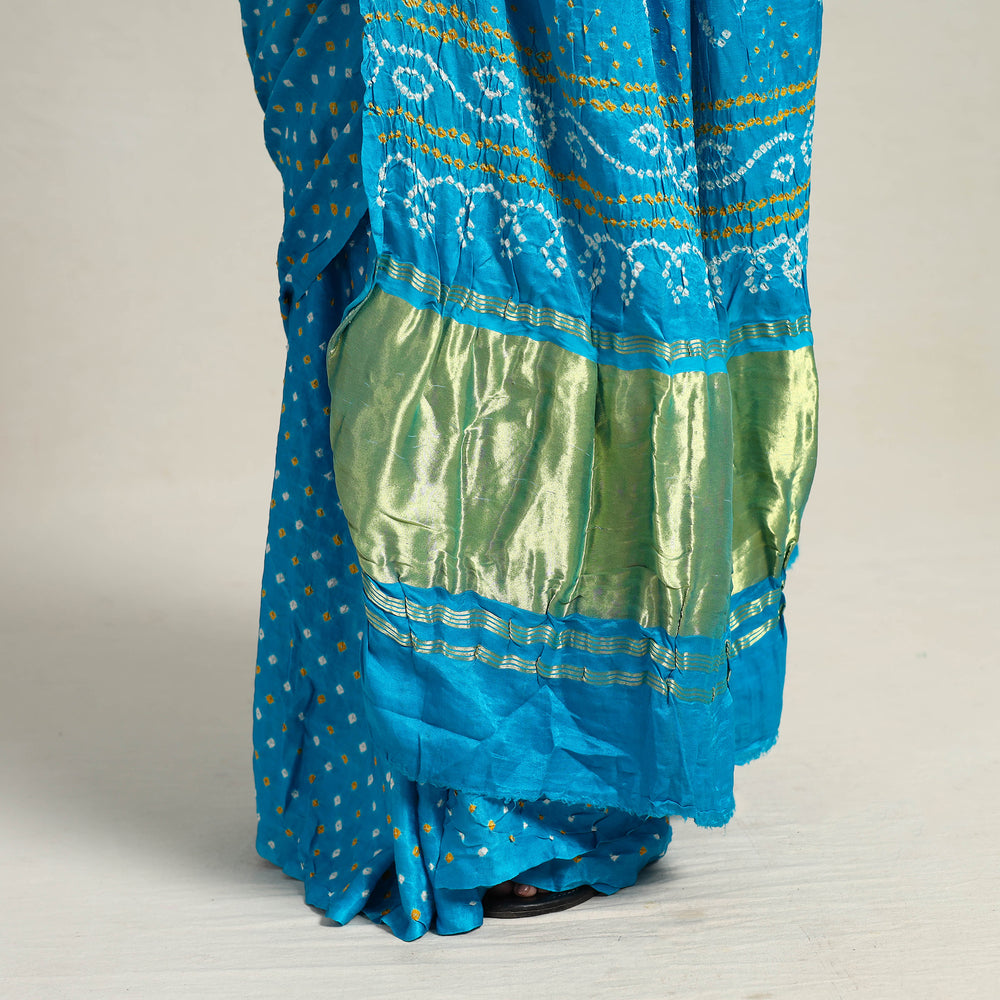 Blue - Kutch Tie-Dye Gajji Silk Bandhani Saree with Blouse Piece 16