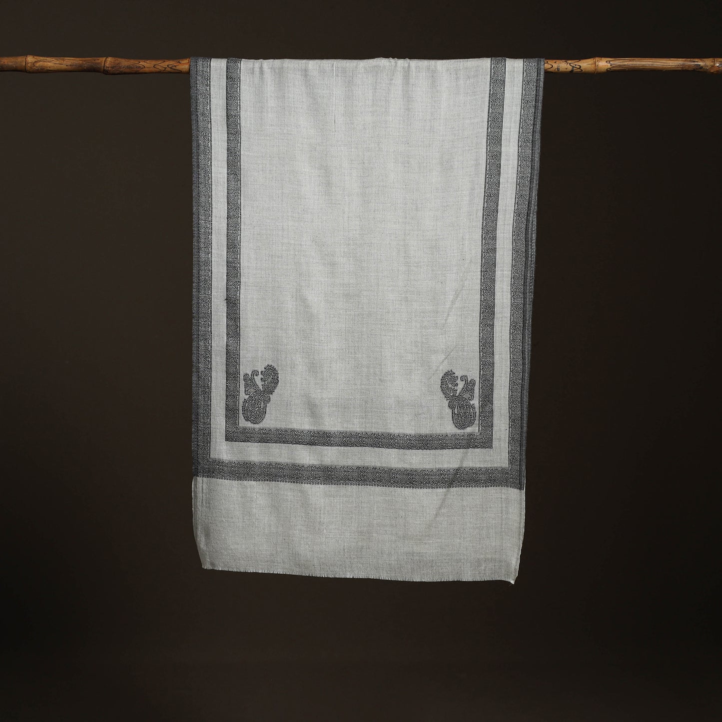 Plain Fine Wool Stole with Woven Border for Women 20
