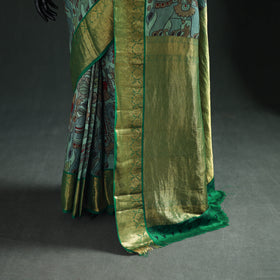 Kanjeevaram Pure Handloom Mulberry Silk Handpainted Srikalahasti Pen Kalamkari Saree with Zari Work 23