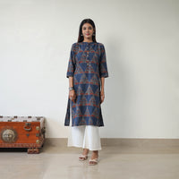 Blue - Block Printed Cotton Straight Ajrakh Kurta 04