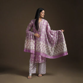 Gota Work Sanganeri Hand Block Print Chanderi Silk Suit Set with Dupatta for Women 10