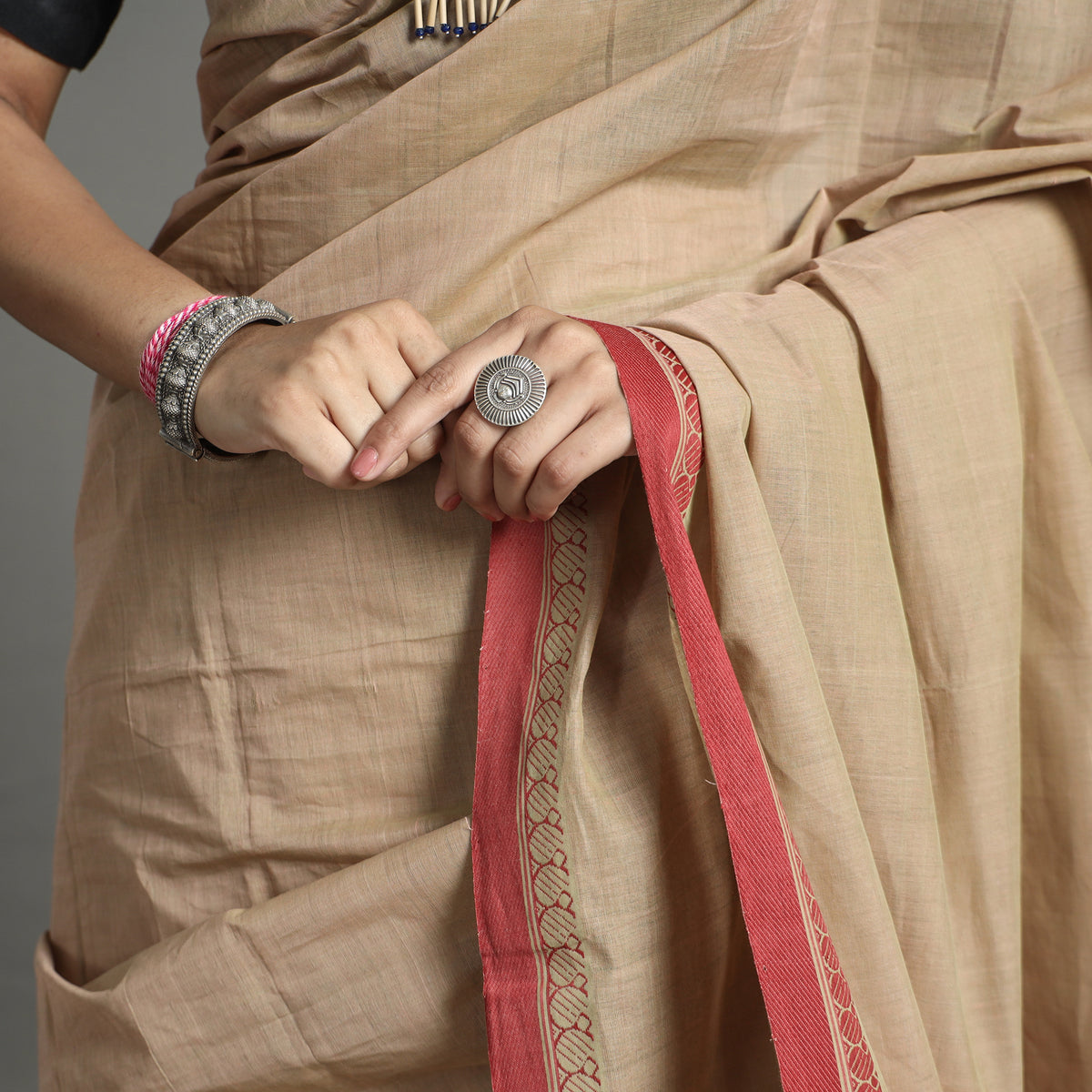 Brown - Pure Handloom Natural Dyed Dobby Cotton Saree 3