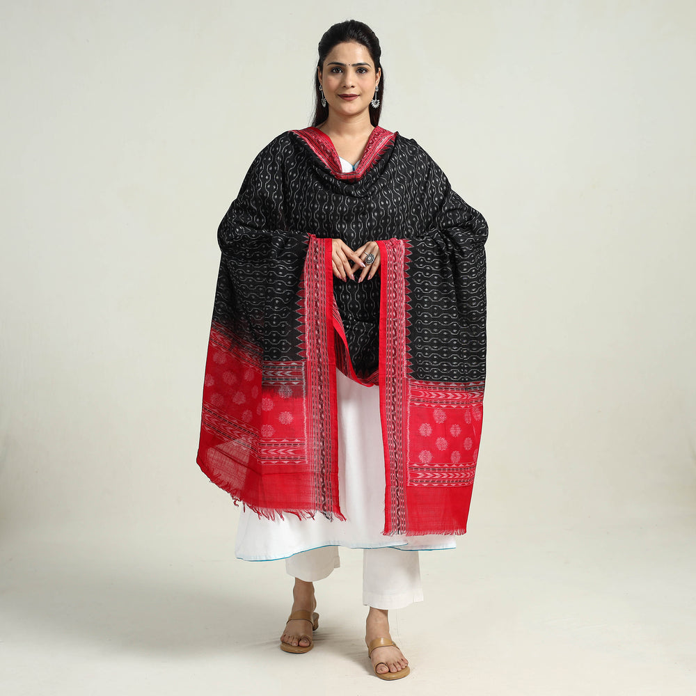 Black - Sambalpuri Ikat Weave Handloom Cotton Dupatta 17