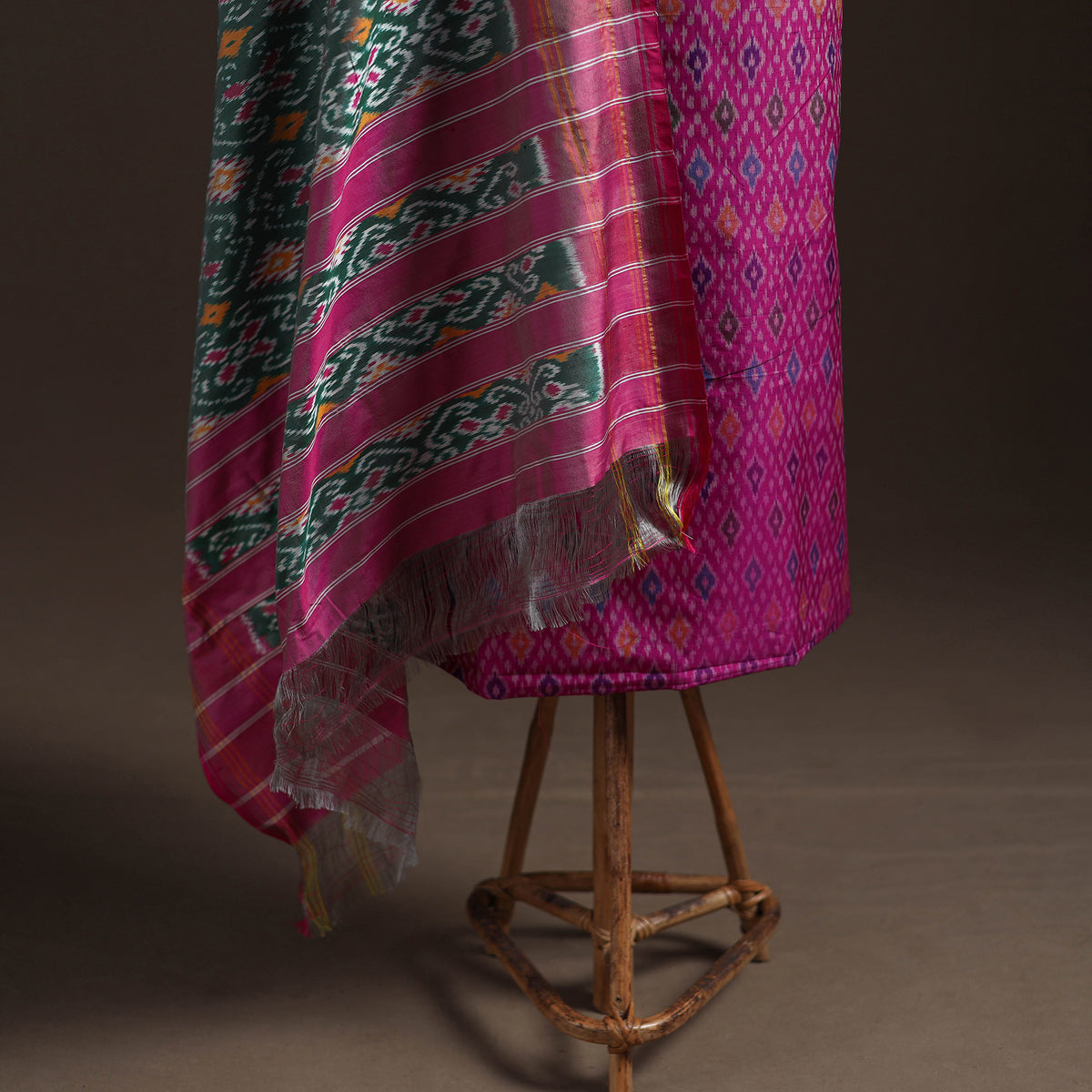 Pochampally Ikat Handloom Sico Unstitched Dress Material: Kurta with Mulberry Silk Dupatta 25