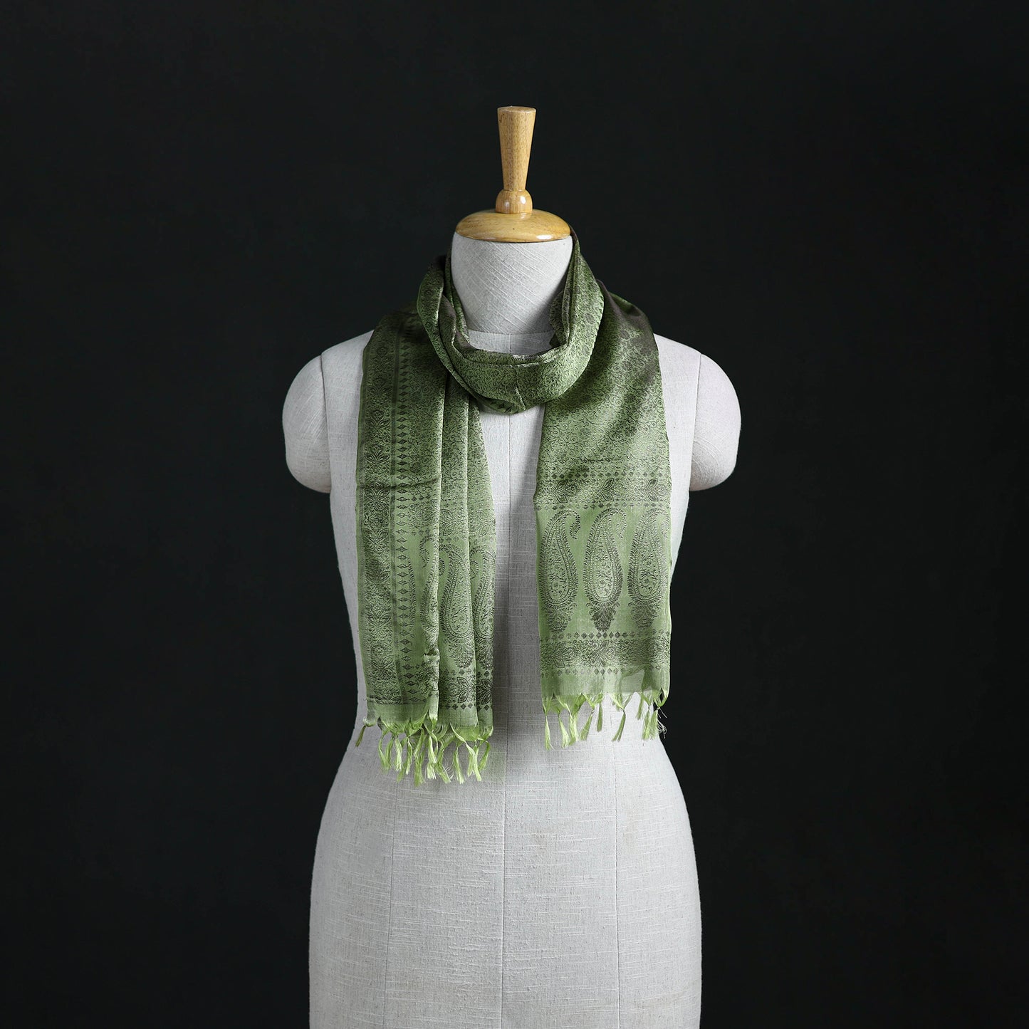 Handwoven Banarasi Pure Silk Stole with Tassels 10