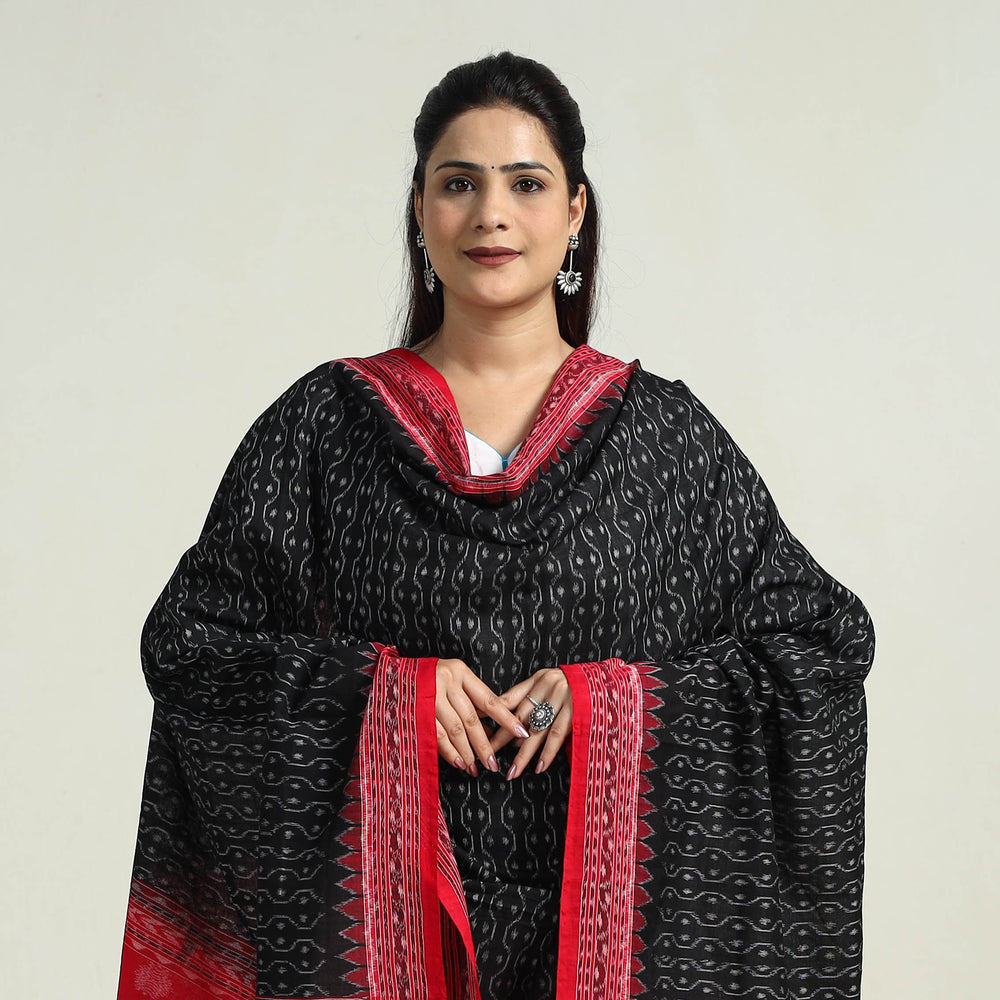 Black - Sambalpuri Ikat Weave Handloom Cotton Dupatta 17