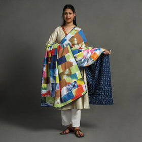 Multicolor - indigo reversible patchwork cotton dupatta 31