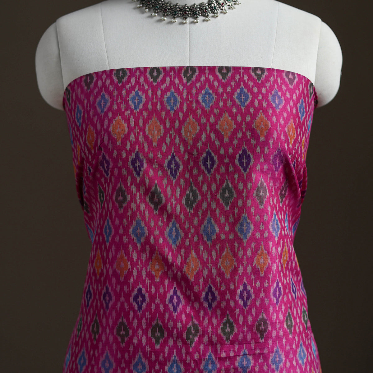 Pochampally Ikat Handloom Sico Unstitched Dress Material: Kurta with Mulberry Silk Dupatta 25