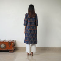 Blue - Block Printed Cotton Straight Ajrakh Kurta 04