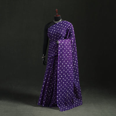 Purple - Bandhani Tie-Dye Kota Doria Cotton Saree 22
