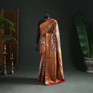 Kanjeevaram Pure Handloom Mulberry Silk Handpainted Srikalahasti Pen Kalamkari Saree with Zari Work 24