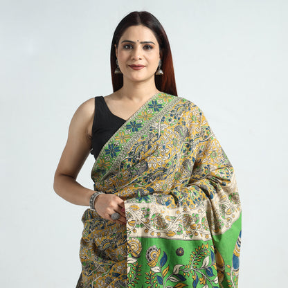 Yellow - Kalamkari Printed Cotton Saree with Blouse Piece 23