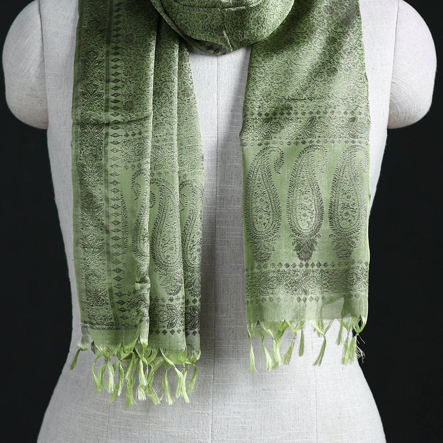 Handwoven Banarasi Pure Silk Stole with Tassels 10