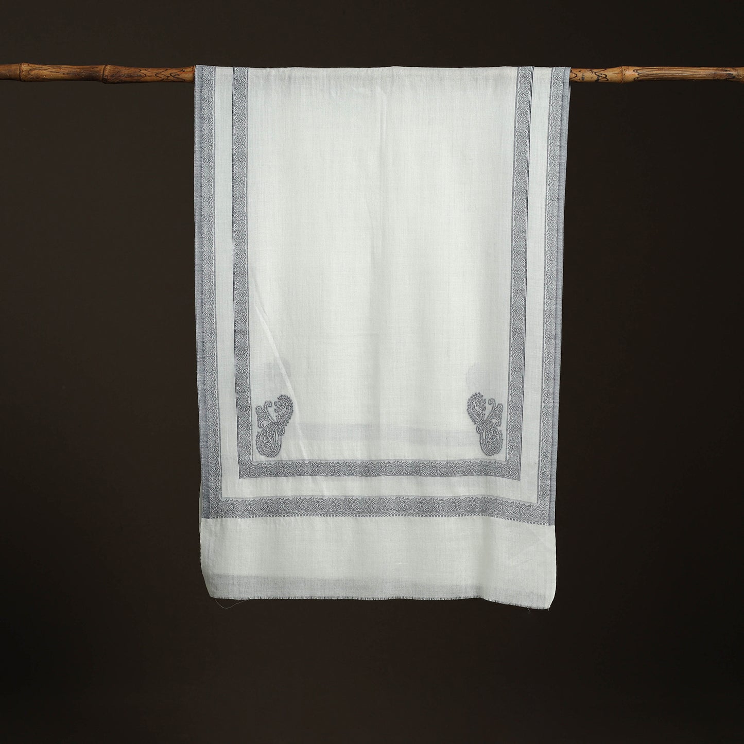 Plain Fine Wool Stole with Woven Border for Women 17