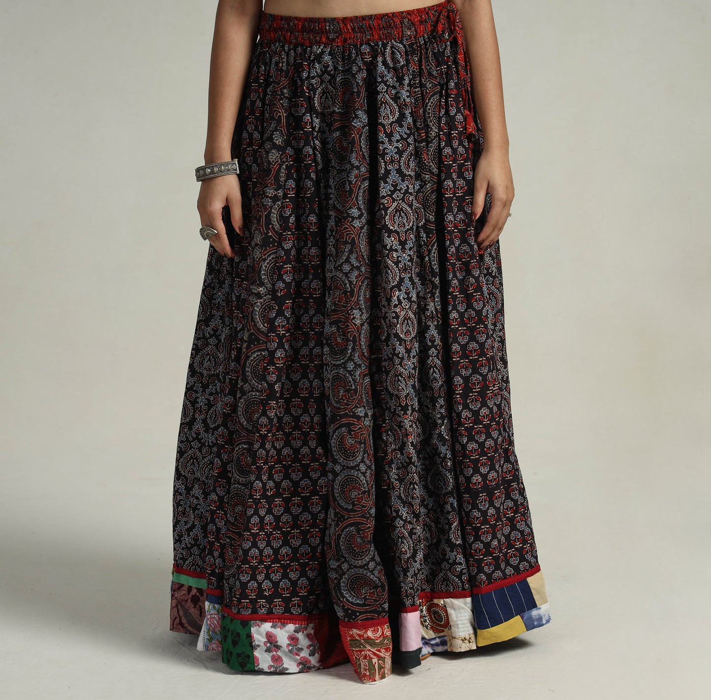 Multicolor - Kutch Block Printed 24 Kali Cotton Long Skirt 03