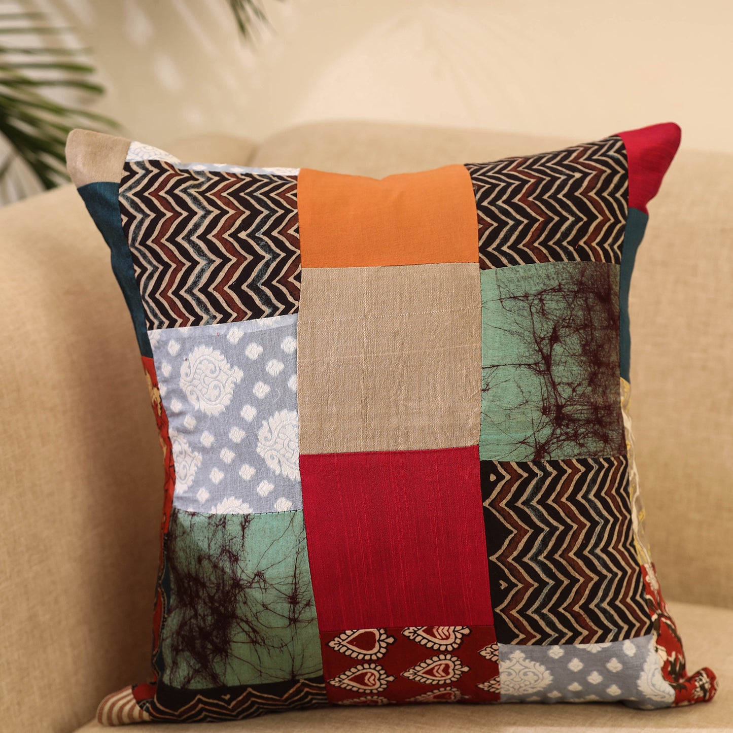 Buy Multicolor Handcrafted Cotton Patchwork Cushion Cover