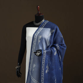 Blue - Akola Hand Block Print Natural Dyed Kota Doria Cotton Dupatta 36
