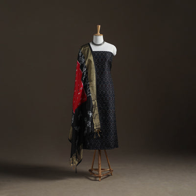 Pochampally Ikat Handloom Sico Unstitched Dress Material: Kurta with Mulberry Silk Dupatta 26
