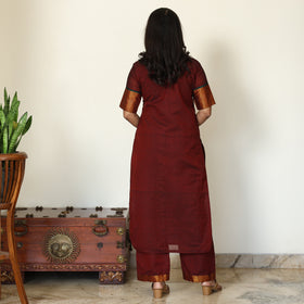 Maroon - Dharwad Cotton Kurta with Palazzo & Dupatta Set 12