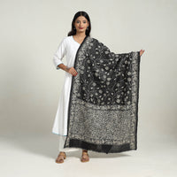 Black - Handloom Tussar Silk Bengal Kantha Embroidery Dupatta 06