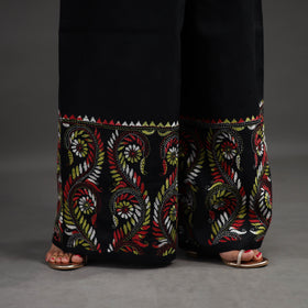  Black Kantha Hand Embroidery Palazzo in Cotton