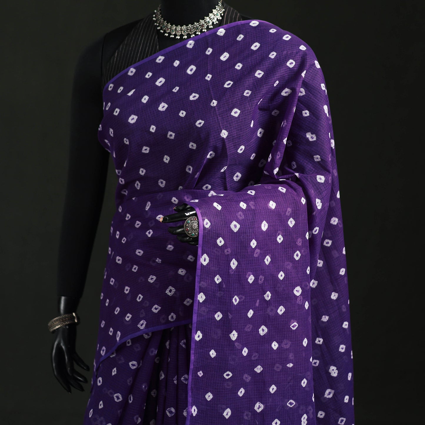 Purple - Bandhani Tie-Dye Kota Doria Cotton Saree 22