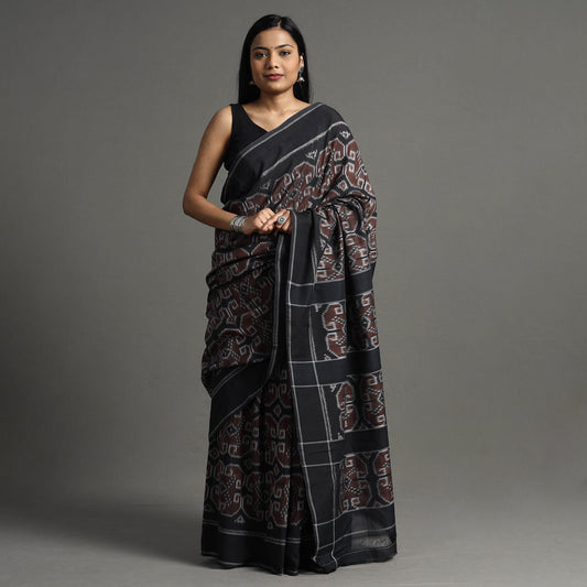 Maroon - Pochampally Ikat Weave Handloom Cotton Saree