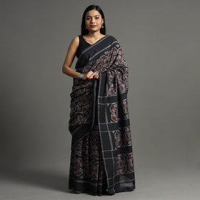  Brown Pochampally Ikat Weave Handloom Cotton Saree