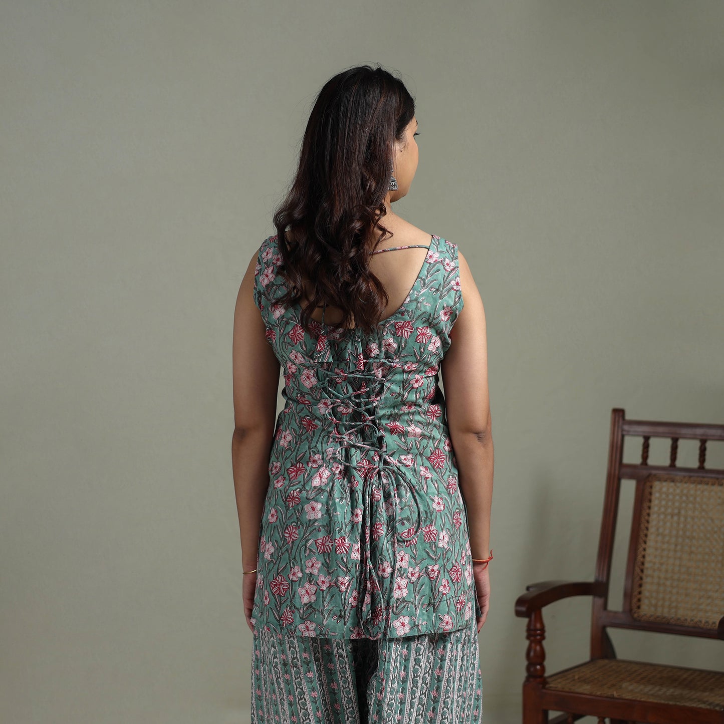Sanganeri Hand Block Print Cotton Short Kurta with Farshi Salwar Set for women 09
