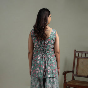 Sanganeri Hand Block Print Cotton Short Kurta with Farshi Salwar Set for women 09