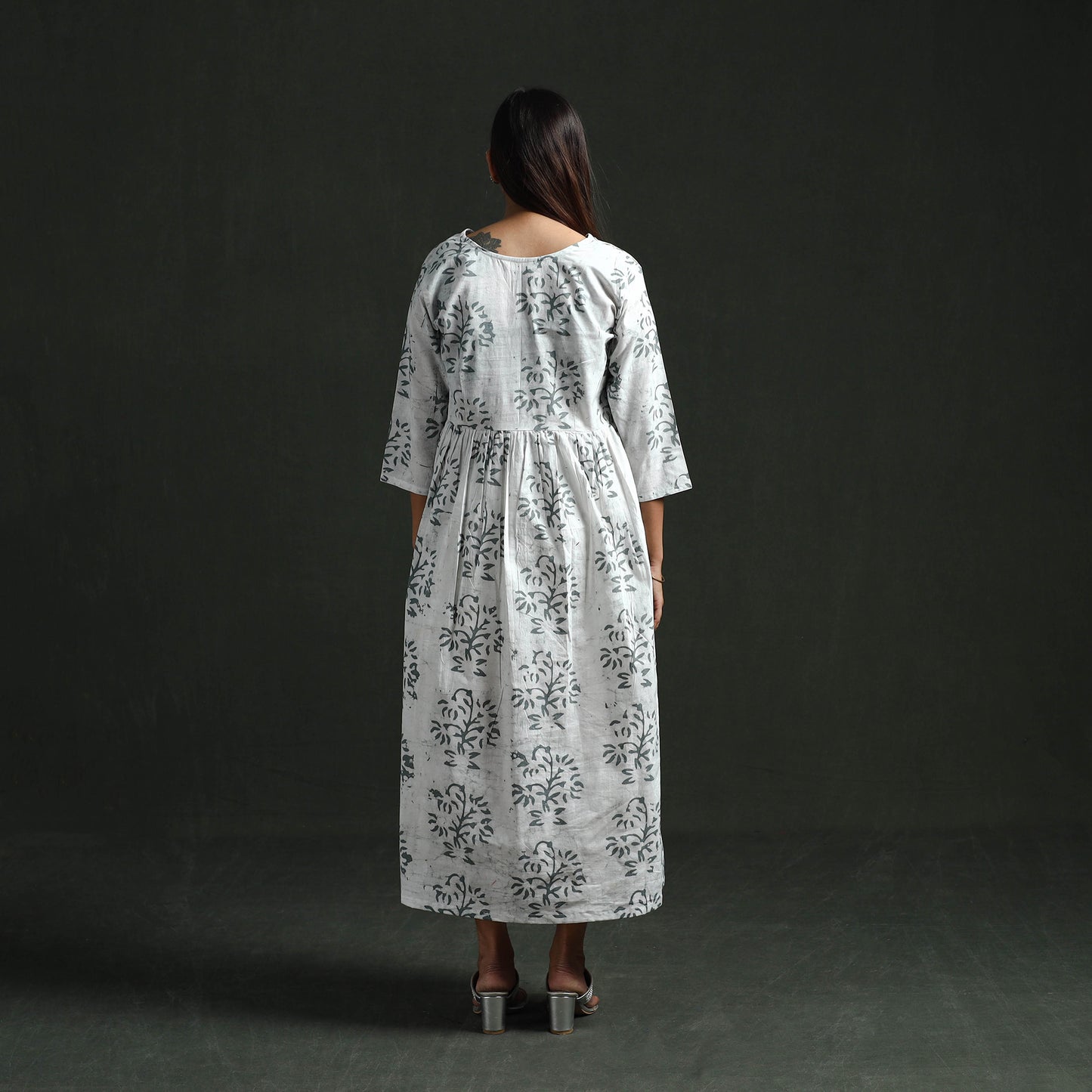 Flared Angrakha Cotton Hand Block Batik Print Dress 08