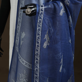 Blue - Akola Hand Block Print Natural Dyed Kota Doria Cotton Dupatta 36