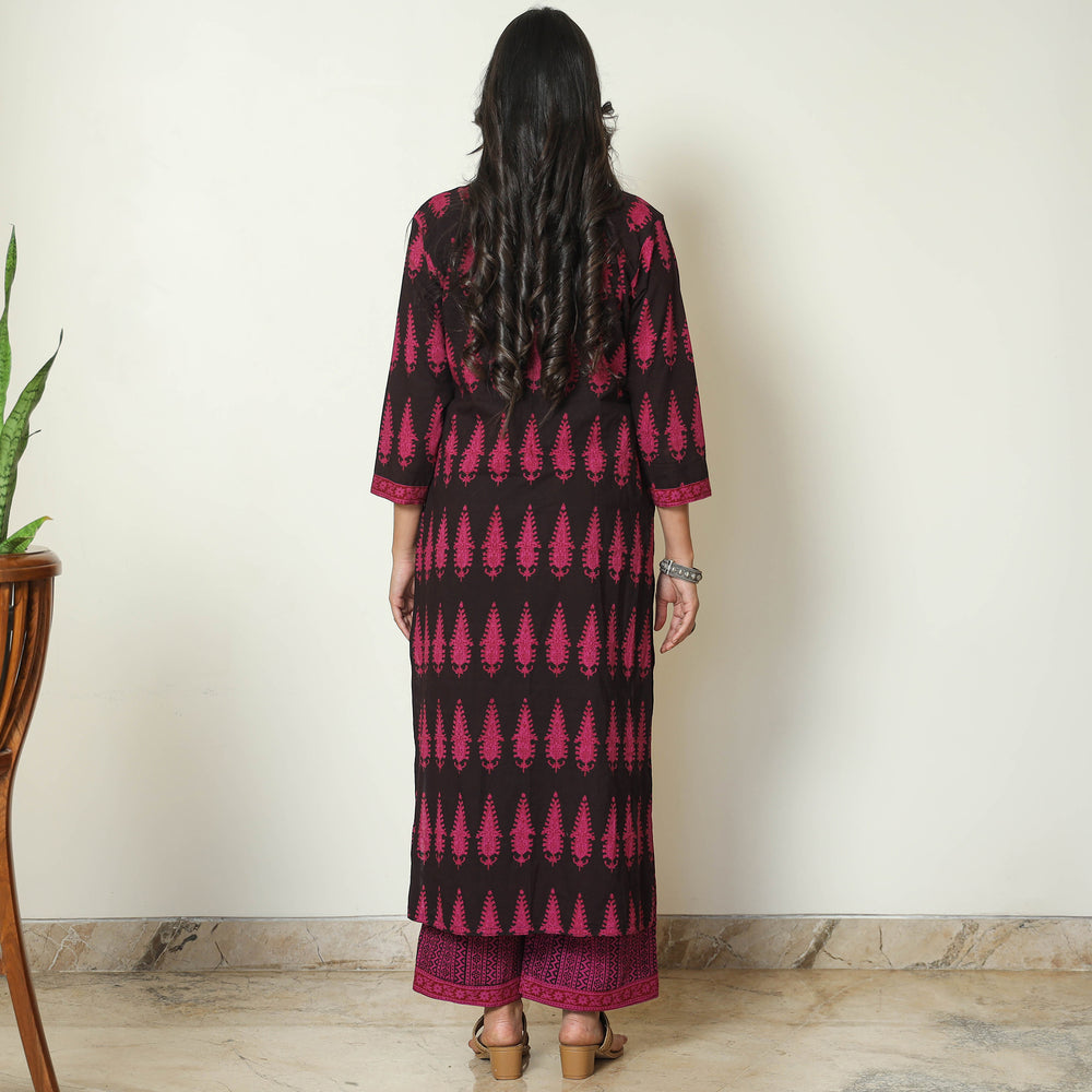 Black - Bagh Block Printed Cotton Kurta with Palazzo & Dupatta Set 13