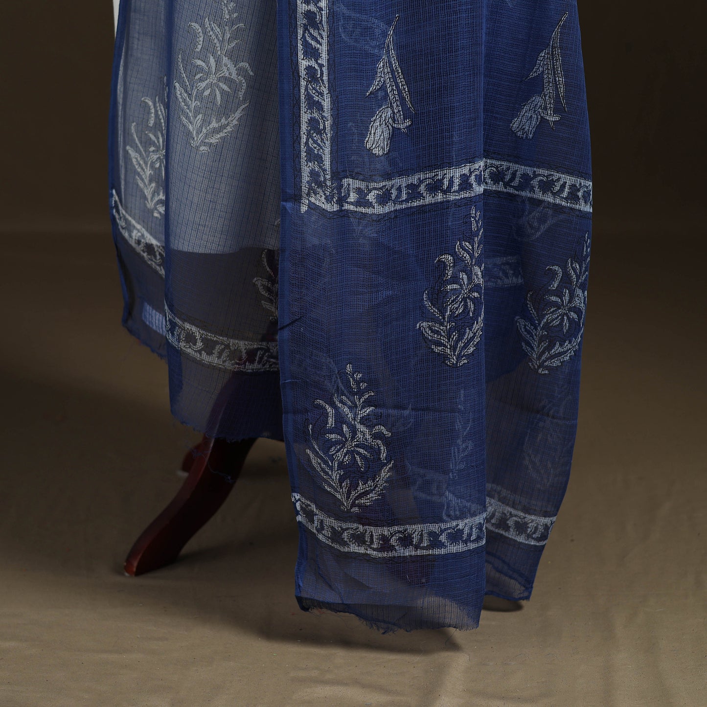Blue - Akola Hand Block Print Natural Dyed Kota Doria Cotton Dupatta 36