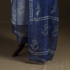 Blue - Akola Hand Block Print Natural Dyed Kota Doria Cotton Dupatta 36