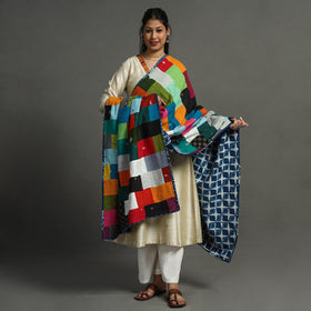 Multicolor - indigo reversible patchwork cotton dupatta 32