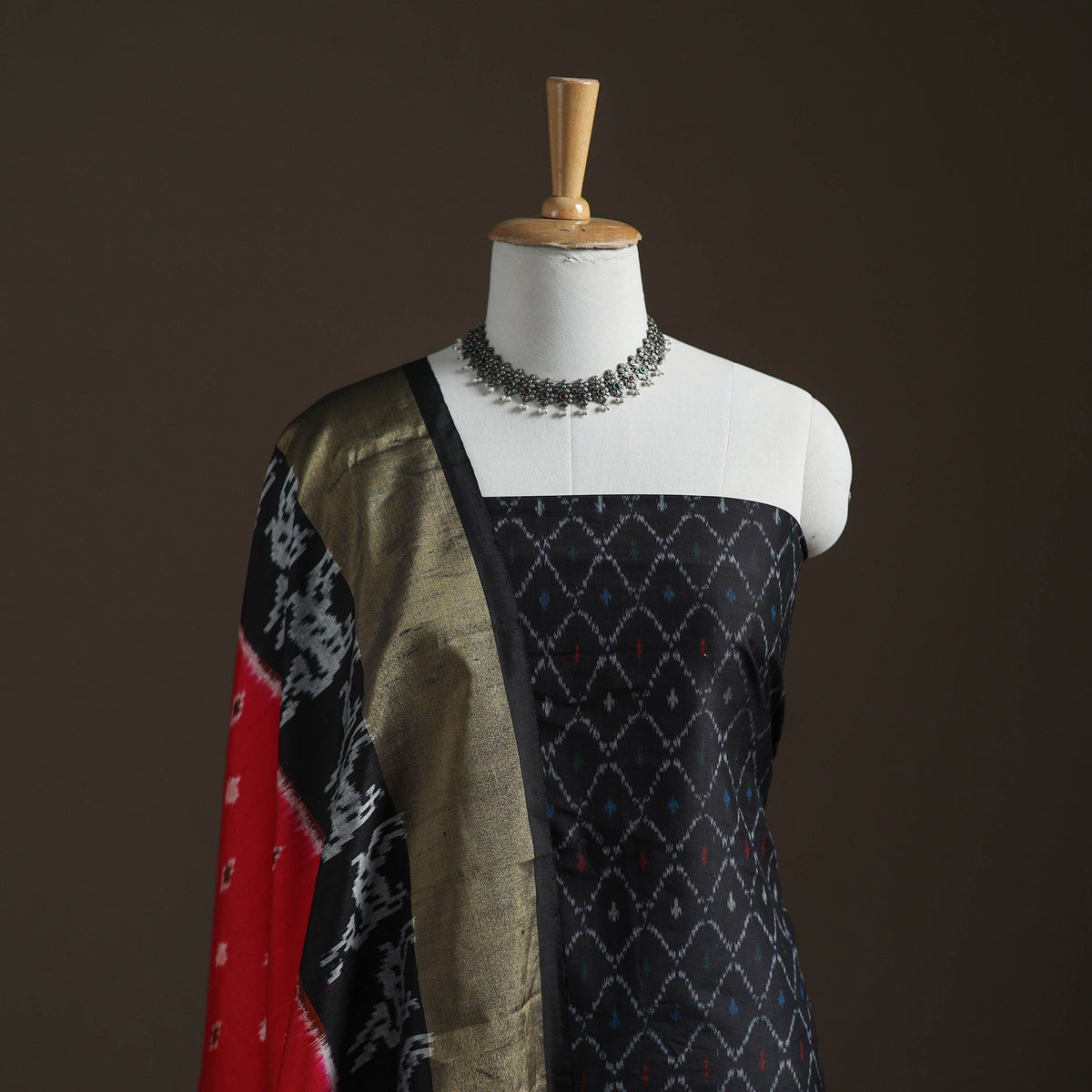 Pochampally Ikat Handloom Sico Unstitched Dress Material: Kurta with Mulberry Silk Dupatta 26