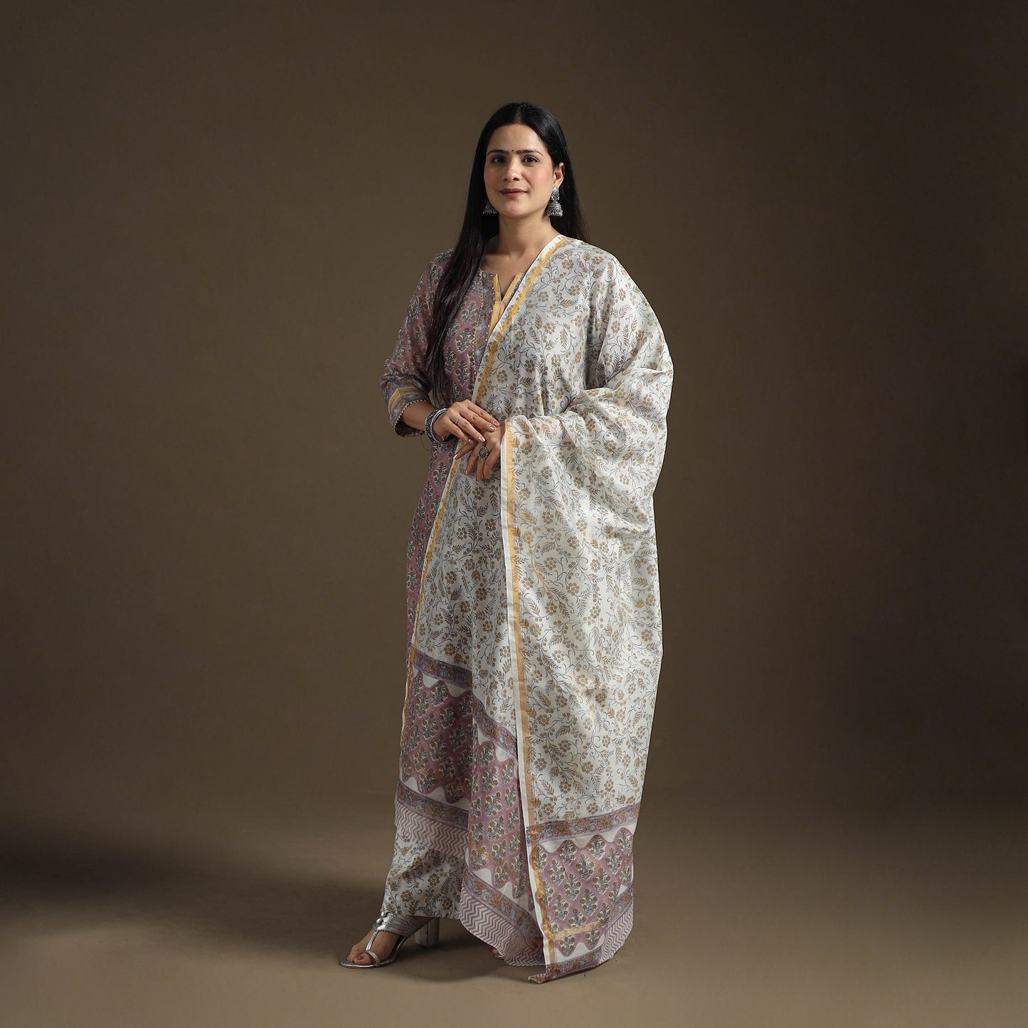 Gota Work Sanganeri Hand Block Print Chanderi Silk Suit Set with Dupatta for Women 06
