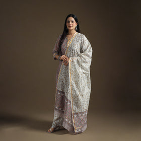 Gota Work Sanganeri Hand Block Print Chanderi Silk Suit Set with Dupatta for Women 06