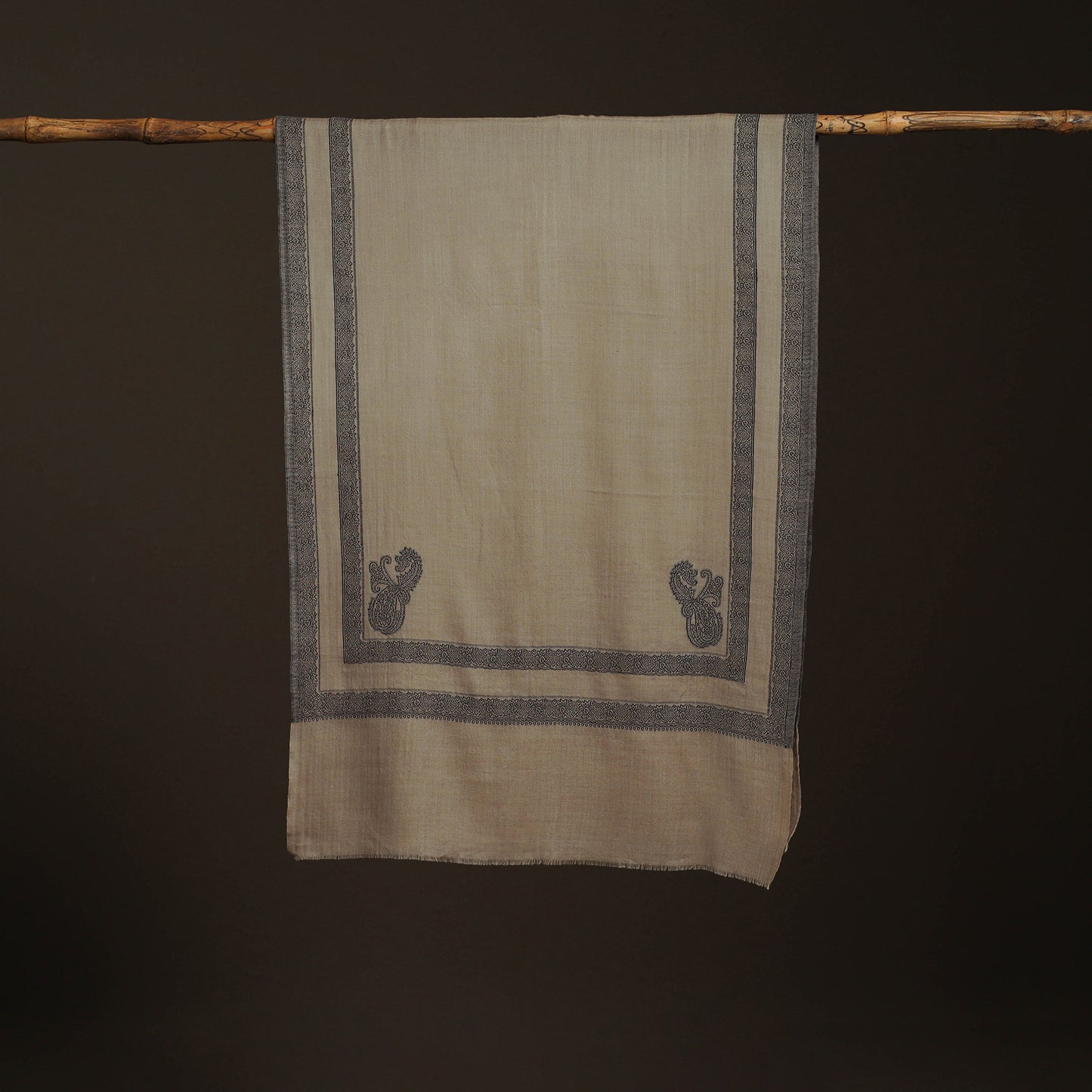 Brown - Plain Fine Wool Stole with Woven Border for Women 16