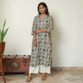 Beige - Kalamkari Block Printed Cotton Long Straight Kurta 61
