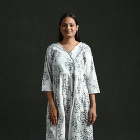 Flared Angrakha Cotton Hand Block Batik Print Dress 08