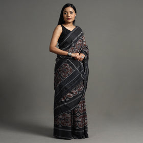  Brown Pochampally Ikat Weave Handloom Cotton Saree