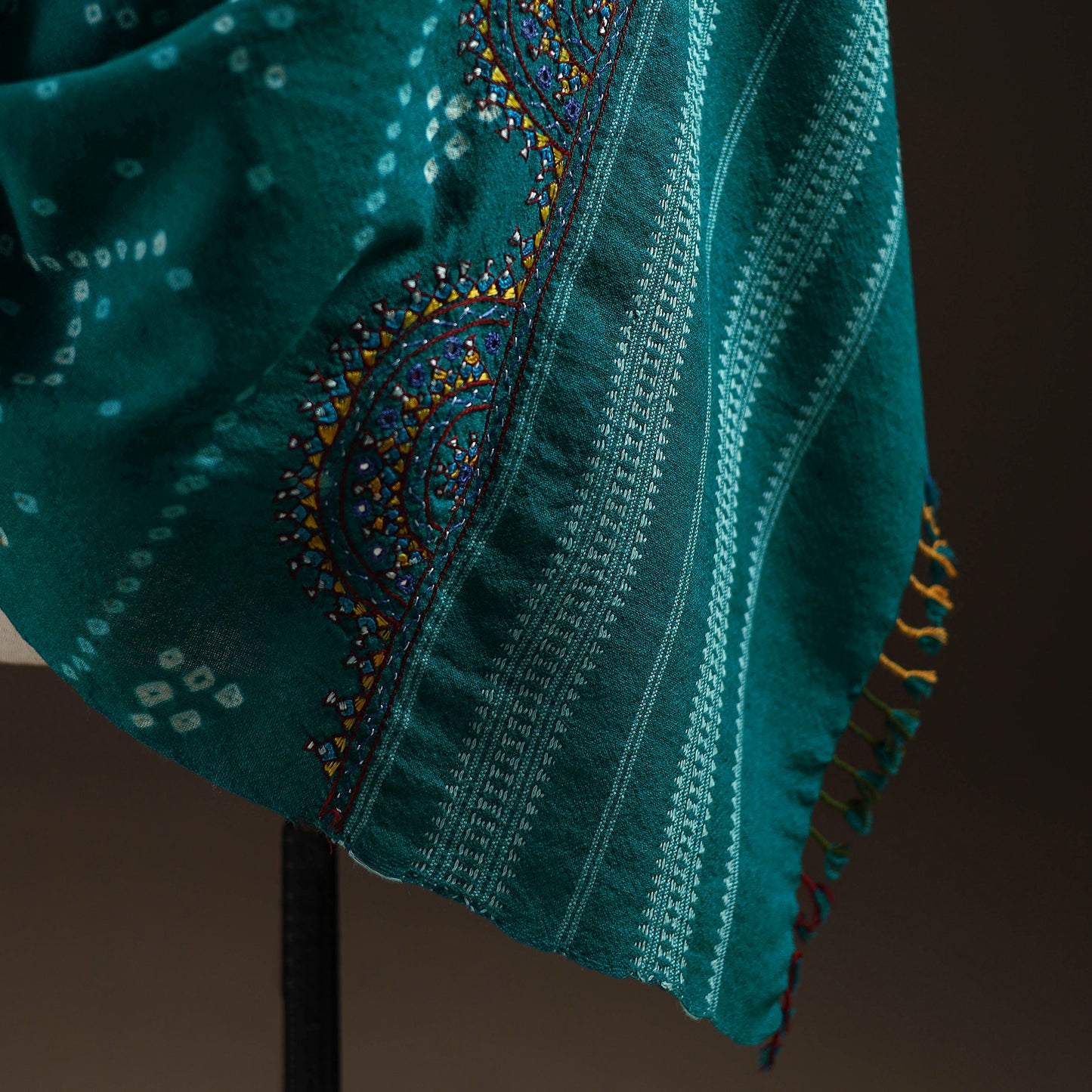 Kutch Bandhani Handwoven Neran Hand Embroidery Merino Wool Shawl 53