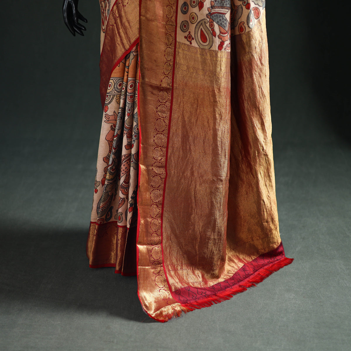 Kanjeevaram Pure Handloom Mulberry Silk Handpainted Srikalahasti Pen Kalamkari Saree with Zari Work 24