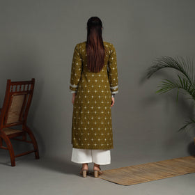 Green Handloom Cotton Straight Pochampally Double Ikat Kurta for Women