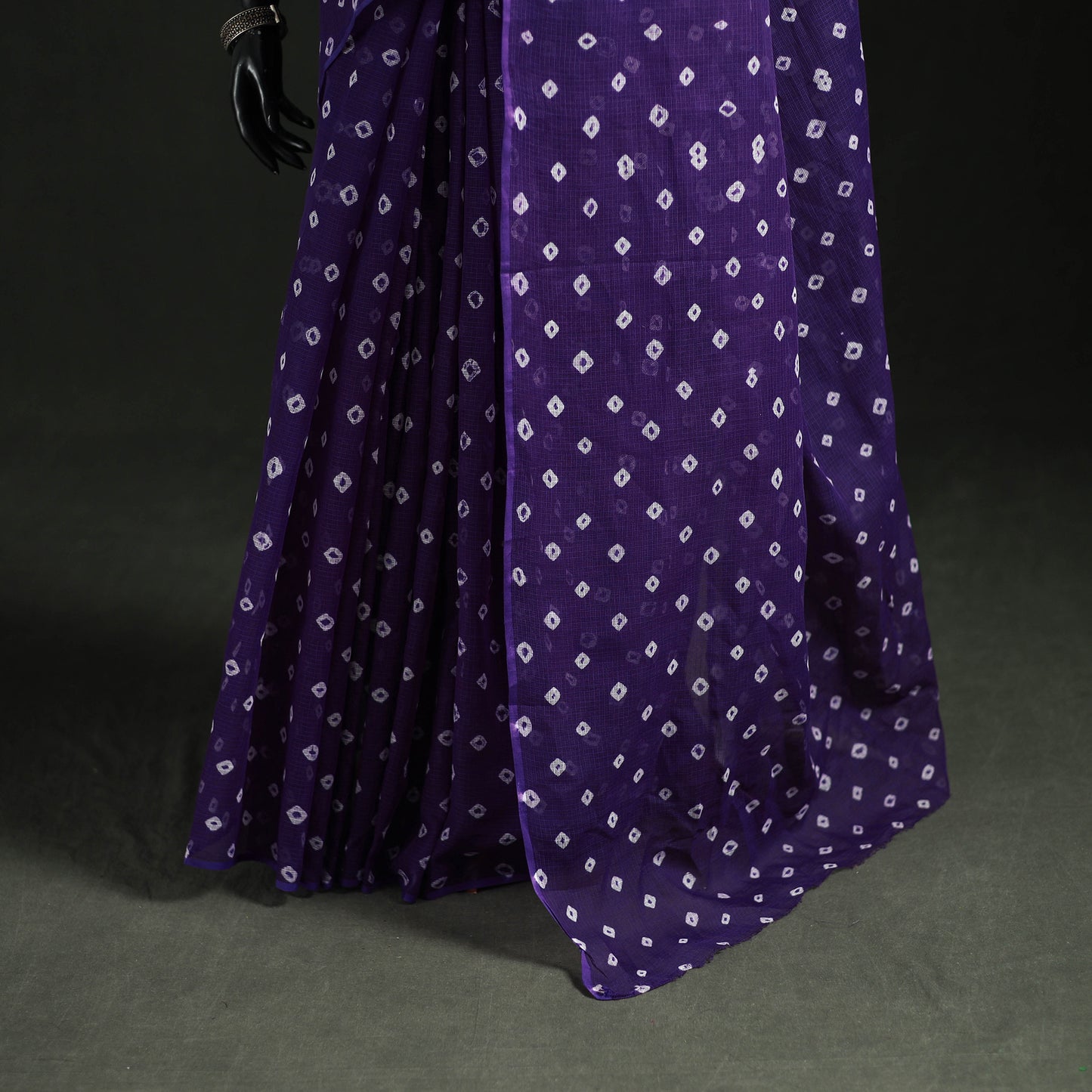 Purple - Bandhani Tie-Dye Kota Doria Cotton Saree 22