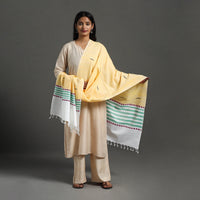 Yellow - Assam Weave Thread Buti Cotton Handloom Dupatta 08